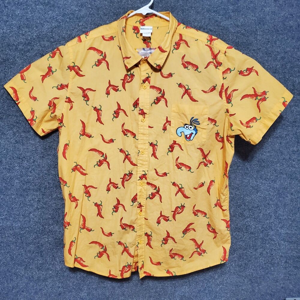 Disney The Muppets Gonzo Shirt Mens 2XL Yellow Chili Pepper Button Up Hawaiian